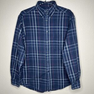 Weathered Casuals Blue White Plaid Flannel Long Sleeve Button-Down Shirt Sz M